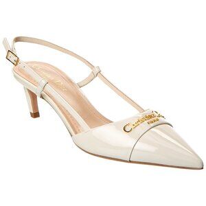 DIOR MY 50 Patent Leather Slingback Sandals Kitten Heels Pumps Shoes Ivory